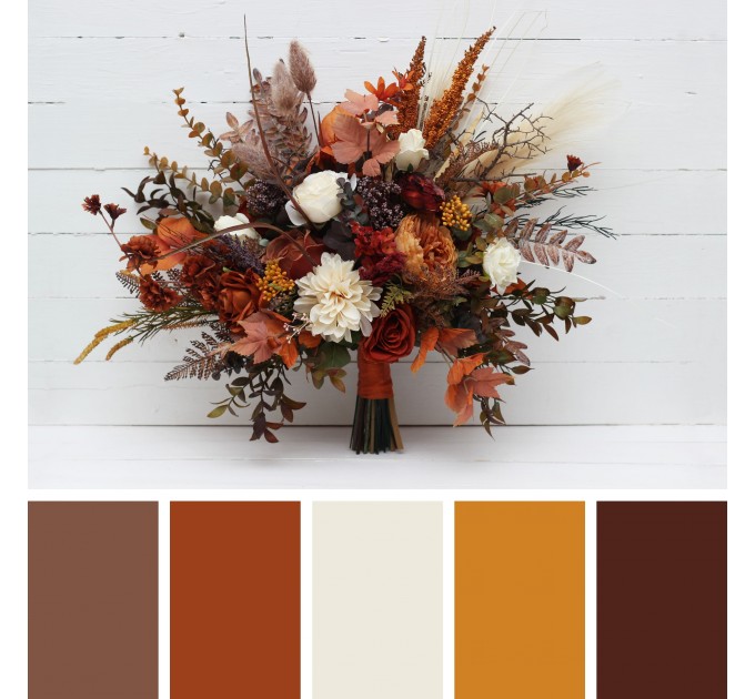 Wedding Bouquets in Ivory & Rust | Cascading Faux Bridal & Bridesmaid Bouquets