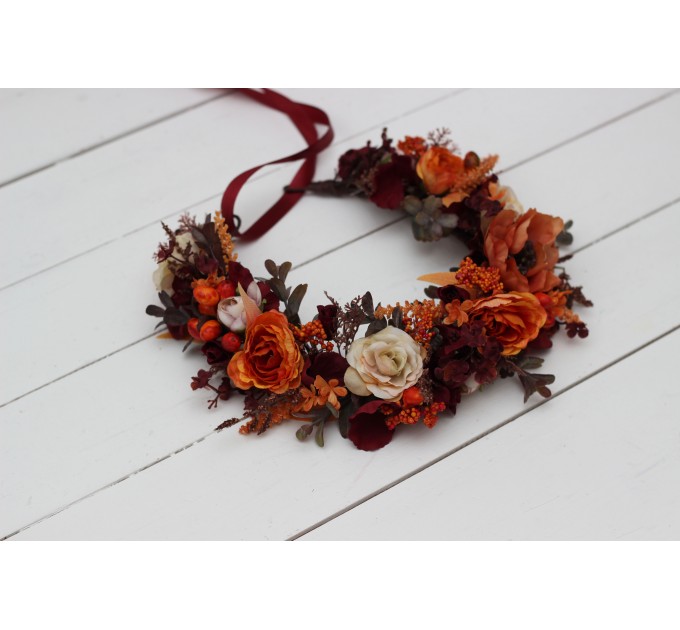 Burgundy rust ivory flower crown. Hair wreath. Flower girl crown. Wedding flowers. 0025
