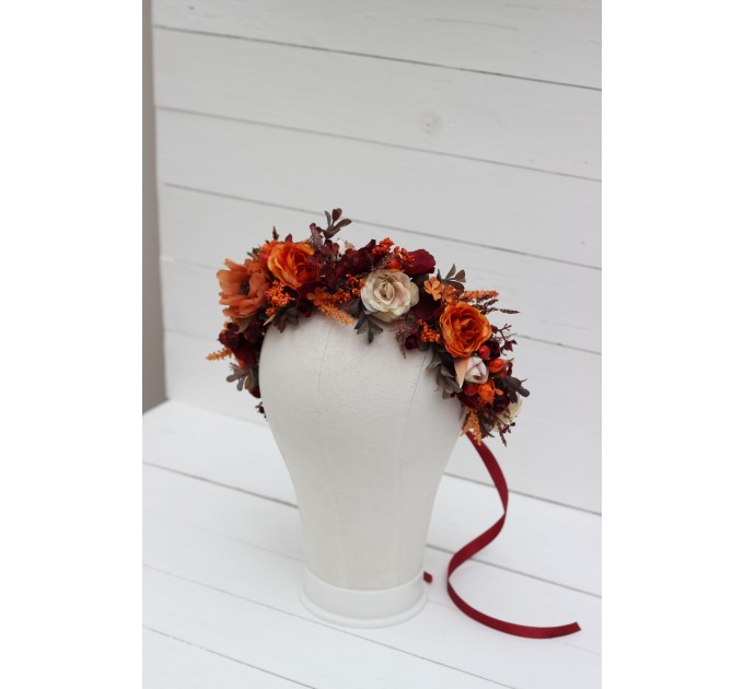 Burgundy rust ivory flower crown. Hair wreath. Flower girl crown. Wedding flowers. 0025