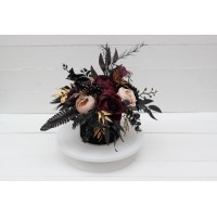 Deep purple black gold beige centerpiece. Table decor. Flowers in box. Wedding flowers . Halloween wedding. BLACK