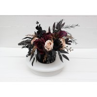 Deep purple black gold beige centerpiece. Table decor. Flowers in box. Wedding flowers . Halloween wedding. BLACK