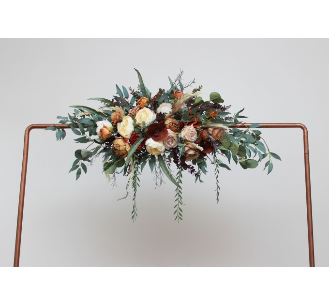  Flower arch arrangement in rust brown ivory colors.  Arbor flowers. Floral archway. Faux flowers for wedding arch. 0019