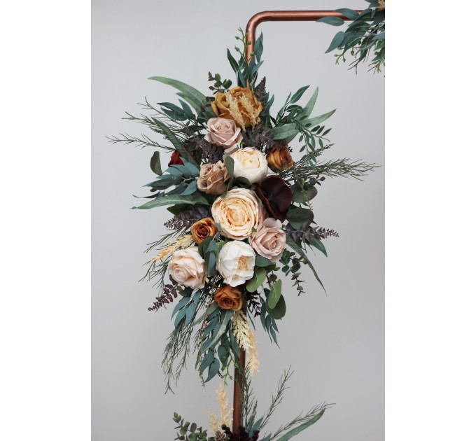  Flower arch arrangement in rust brown ivory colors.  Arbor flowers. Floral archway. Faux flowers for wedding arch. 0019