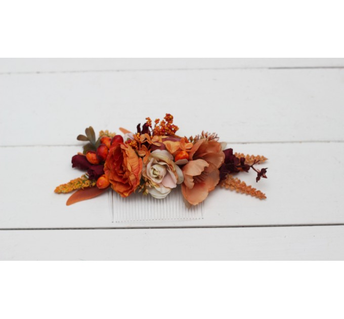 Flower comb in burgundy rust ivory  color scheme. Wedding accessories for hair. Bridal flower comb. Bridesmaid floral comb. 0025