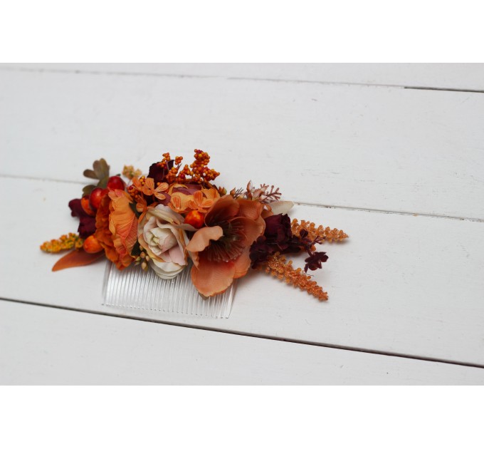 Flower comb in burgundy rust ivory  color scheme. Wedding accessories for hair. Bridal flower comb. Bridesmaid floral comb. 0025