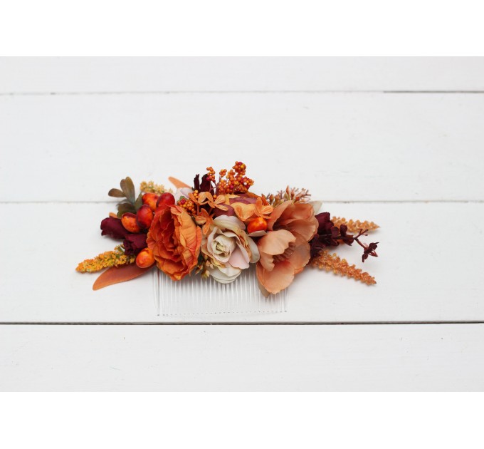 Flower comb in burgundy rust ivory  color scheme. Wedding accessories for hair. Bridal flower comb. Bridesmaid floral comb. 0025