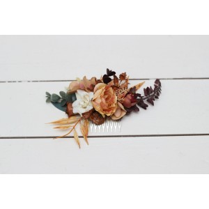 Flower comb in rust brown ivory color scheme. Wedding accessories for hair. Bridal flower comb. Bridesmaid floral comb. 0019