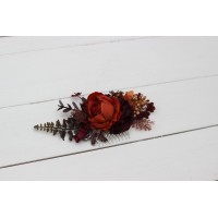 Flower comb in rust burgundy cinnamon color scheme. Wedding accessories for hair. Bridal flower comb. Bridesmaid floral comb. 0022
