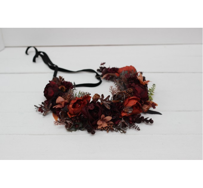 Rust burgundy cinnamon flower crown. Hair wreath. Flower girl crown. Wedding flowers. 0022