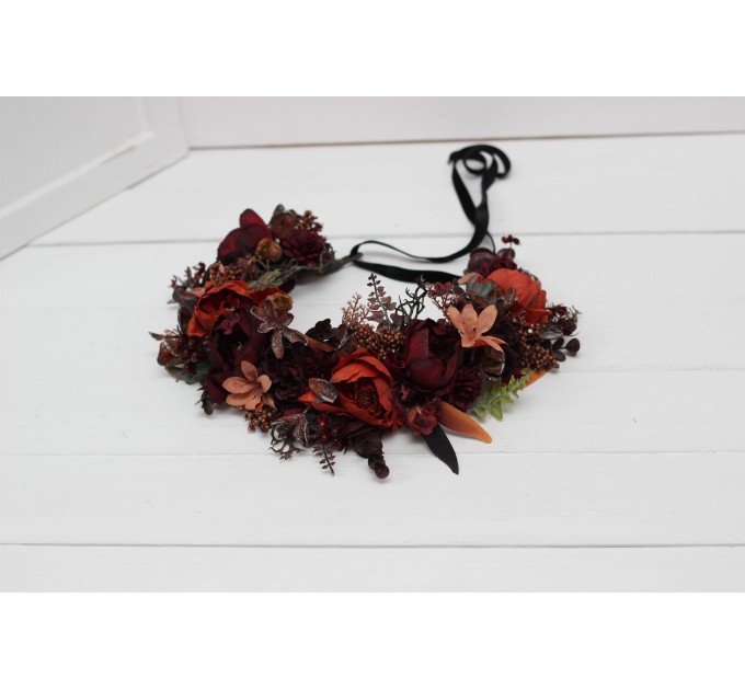 Rust burgundy cinnamon flower crown. Hair wreath. Flower girl crown. Wedding flowers. 0022