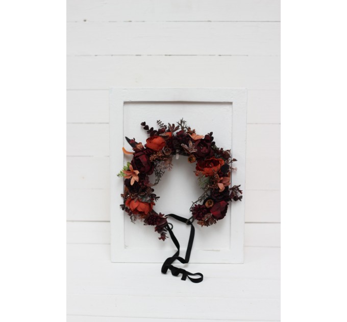 Rust burgundy cinnamon flower crown. Hair wreath. Flower girl crown. Wedding flowers. 0022