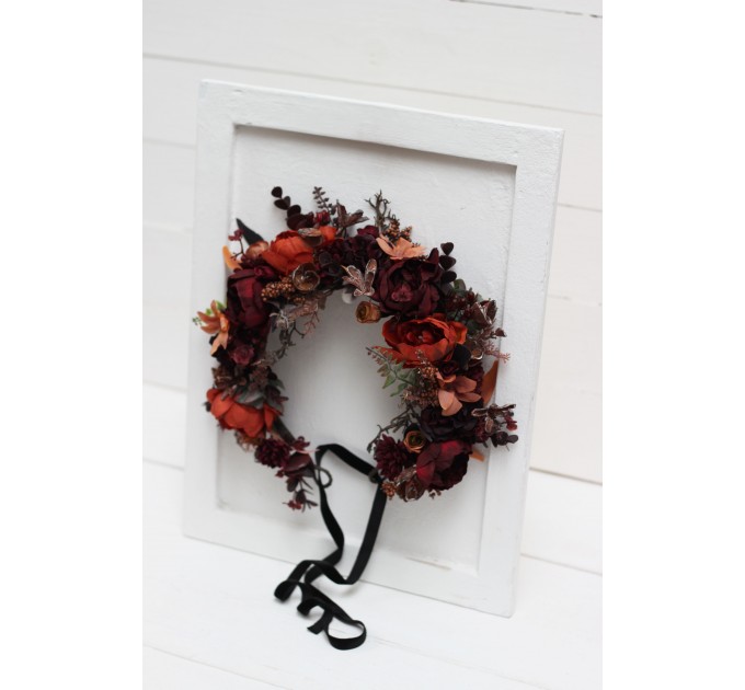 Rust burgundy cinnamon flower crown. Hair wreath. Flower girl crown. Wedding flowers. 0022