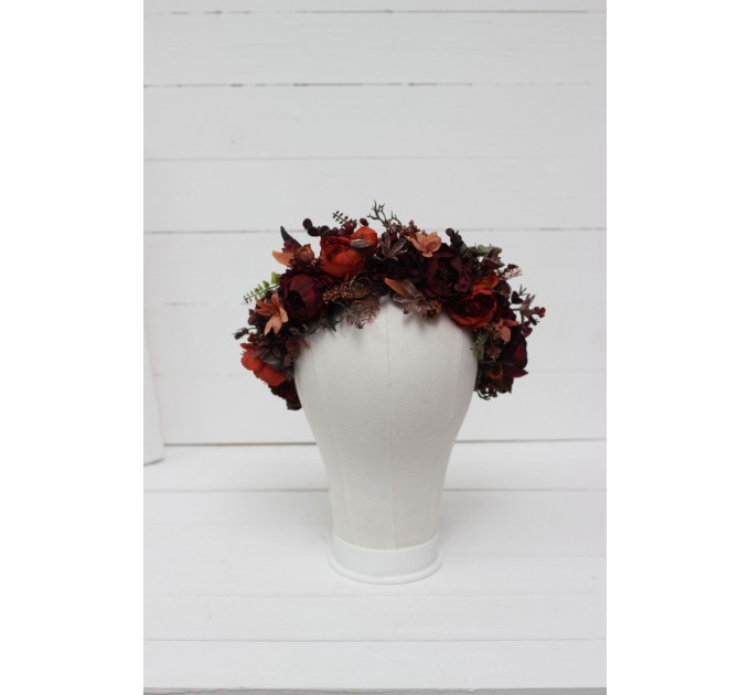 Rust burgundy cinnamon flower crown. Hair wreath. Flower girl crown. Wedding flowers. 0022