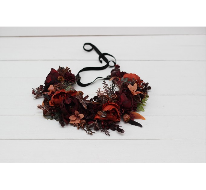 Rust burgundy cinnamon flower crown. Hair wreath. Flower girl crown. Wedding flowers. 0022