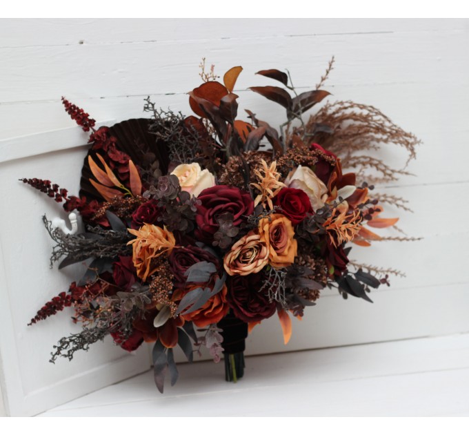 Wedding bouquets in rust burgundy cinnamon colors. Bridal bouquet. Faux bouquet. Bridesmaid bouquet 0022