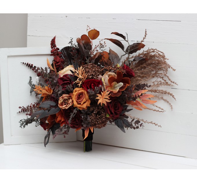 Wedding bouquets in rust burgundy cinnamon colors. Bridal bouquet. Faux bouquet. Bridesmaid bouquet 0022