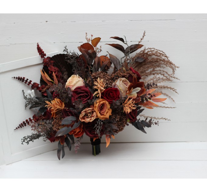 Wedding bouquets in rust burgundy cinnamon colors. Bridal bouquet. Faux bouquet. Bridesmaid bouquet 0022
