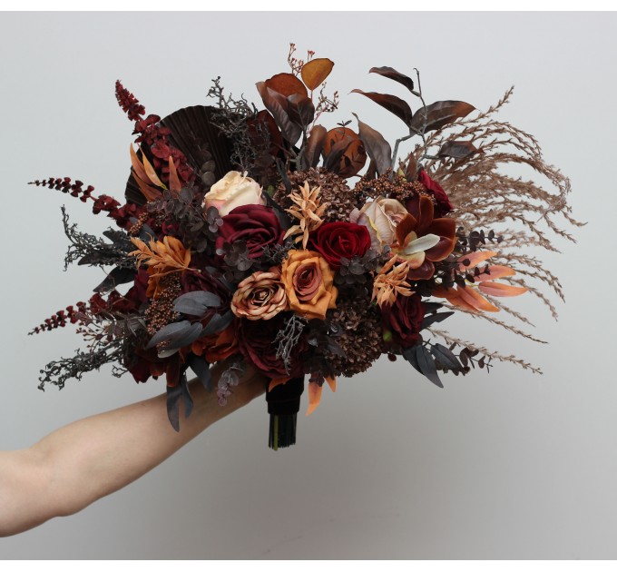 Wedding bouquets in rust burgundy cinnamon colors. Bridal bouquet. Faux bouquet. Bridesmaid bouquet 0022