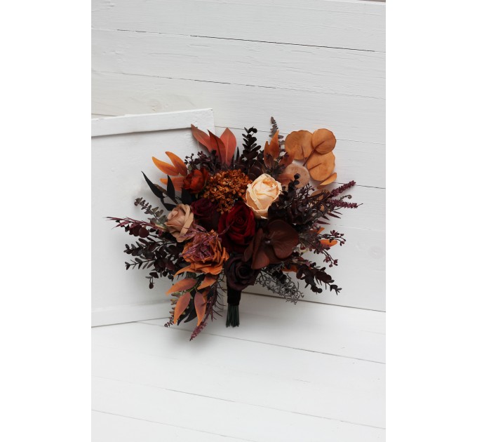 Wedding bouquets in rust burgundy cinnamon colors. Bridal bouquet. Faux bouquet. Bridesmaid bouquet 0022