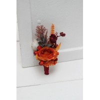  Wedding boutonniere and wrist corsage  in burgundy rust ivory color theme. Flower accessories. 0025