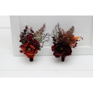  Wedding boutonnieres and wrist corsage  in rust burgundy cinnamon color theme. Flower accessories.0022 