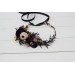 Deep purple black gold beige flower crown. Hair wreath. Flower girl crown. Wedding flowers. Halloween wedding. 5194