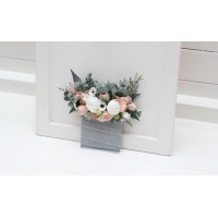 Pocket boutonniere in beige white gray blush pink color scheme. Flower accessories. Pocket flowers. Square flowers. 5261