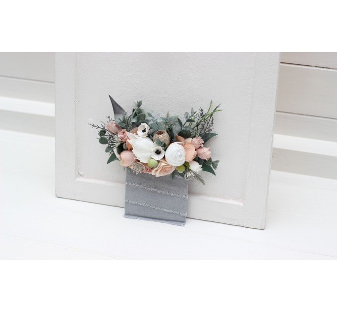 Pocket Boutonniere in Beige, White, Gray & Blush Pink | Faux Flower Accessories