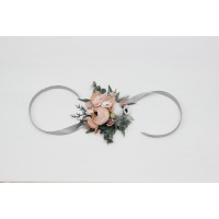  Wedding boutonnieres and wrist corsage  in beige white gray blush pink color scheme. Flower accessories. 5261