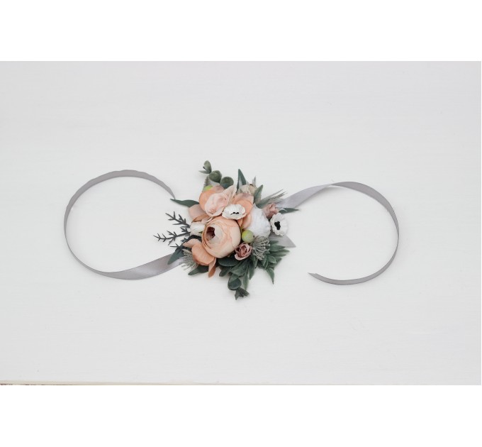 Wedding Boutonnieres & Wrist Corsage in Beige, White, Gray & Blush Pink | Faux Flower Accessories