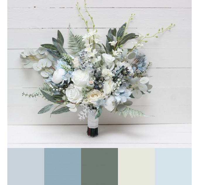 Wedding Bouquets in White & Sky Blue | Faux Bridal & Bridesmaid Bouquets