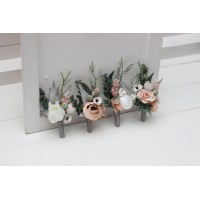  Wedding boutonnieres and wrist corsage  in beige white gray blush pink color scheme. Flower accessories. 5261