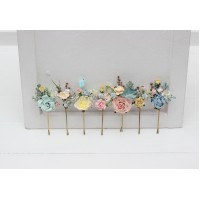  Set of  7 bobby pins in  pastel color scheme. Hair accessories. Flower accessories for wedding.  5259