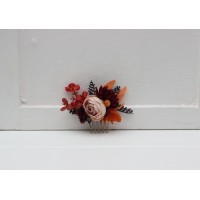 Flower comb in plum purple orange rust beige color scheme. Wedding accessories for hair. Bridal flower comb. Bridesmaid floral comb. 5260