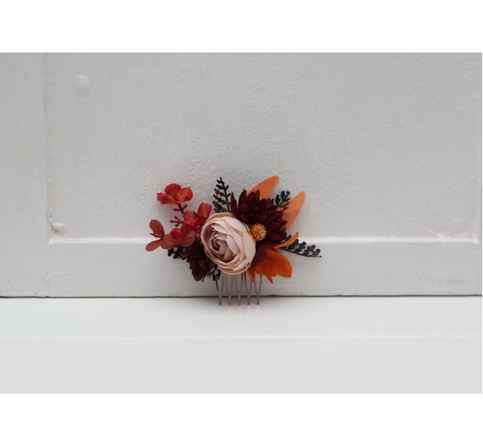 Flower comb in plum purple orange rust beige color scheme. Wedding accessories for hair. Bridal flower comb. Bridesmaid floral comb. 5260
