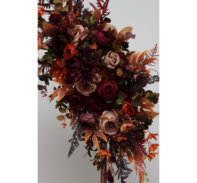 Flower Arch Arrangement in Plum, Purple, Orange, Rust & Beige | Faux Floral Archway for Wedding