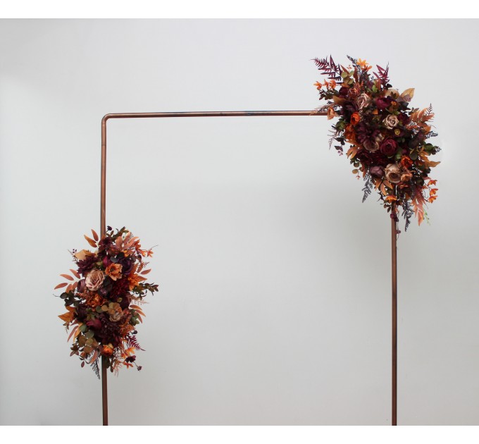 Flower Arch Arrangement in Plum, Purple, Orange, Rust & Beige | Faux Floral Archway for Wedding