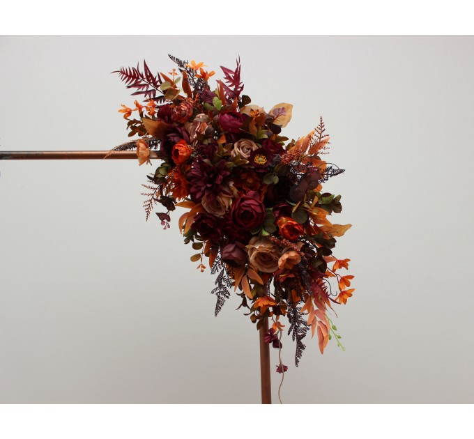 Flower Arch Arrangement in Plum, Purple, Orange, Rust & Beige | Faux Floral Archway for Wedding