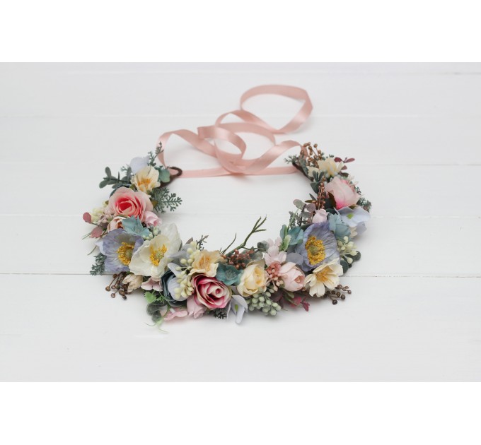 Pastel flower crown. Wildflowers floral crown. Hair wreath. Flower girl crown. Wedding flowers. 5259
