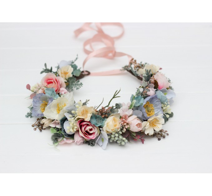 Pastel flower crown. Wildflowers floral crown. Hair wreath. Flower girl crown. Wedding flowers. 5259