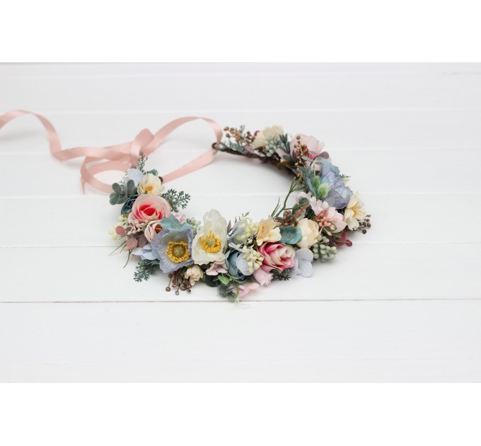 Pastel flower crown. Wildflowers floral crown. Hair wreath. Flower girl crown. Wedding flowers. 5259