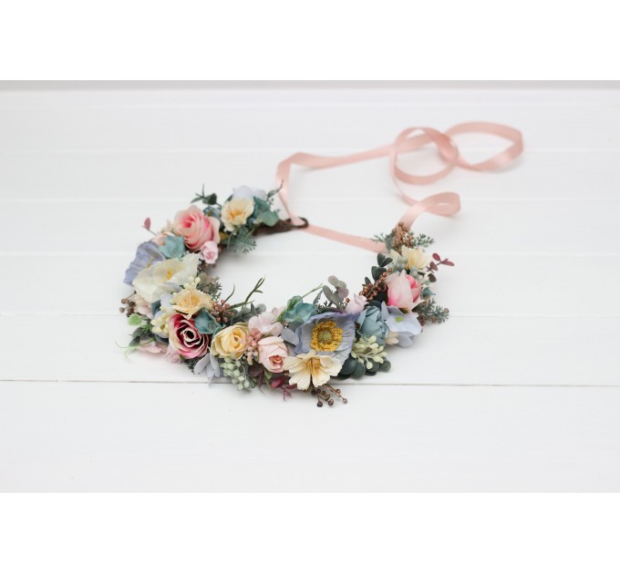 Pastel flower crown. Wildflowers floral crown. Hair wreath. Flower girl crown. Wedding flowers. 5259