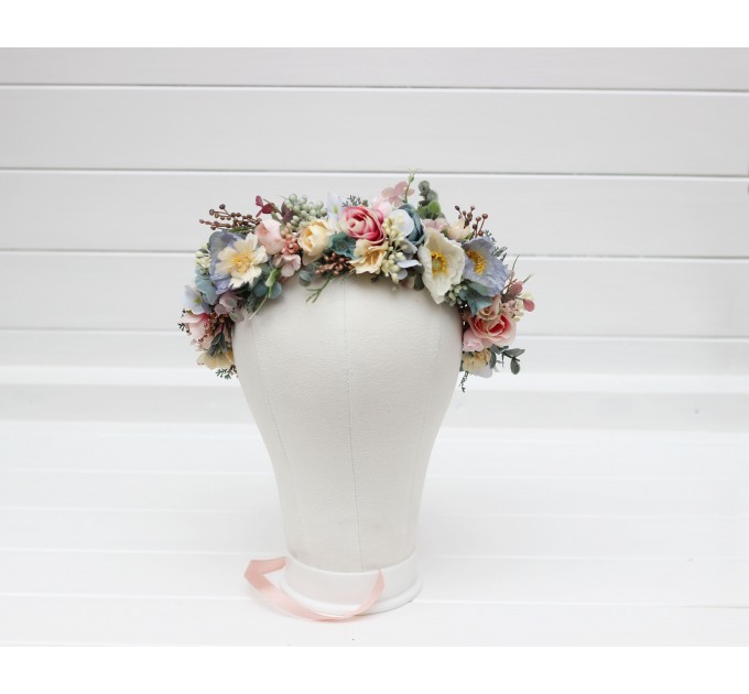 Pastel flower crown. Wildflowers floral crown. Hair wreath. Flower girl crown. Wedding flowers. 5259
