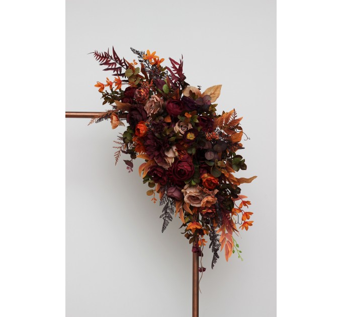 Flower Arch Arrangement in Plum, Purple, Orange, Rust & Beige | Faux Floral Archway for Wedding