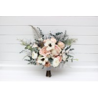 Wedding bouquets in beige white gray blush pink colors. Bridal bouquet. Cascading bouquet. Faux bouquet. Bridesmaid bouquet. 5261