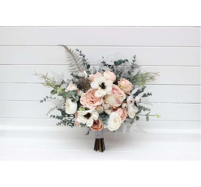 Wedding Bouquets in Beige, White, Gray & Blush Pink | Faux Bridal & Bridesmaid Bouquets