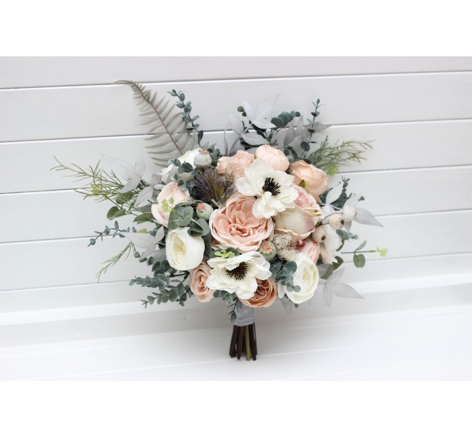 Wedding Bouquets in Beige, White, Gray & Blush Pink | Faux Bridal & Bridesmaid Bouquets