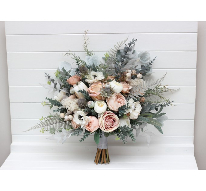 Wedding Bouquets in Beige, White, Gray & Blush Pink | Faux Bridal & Bridesmaid Bouquets