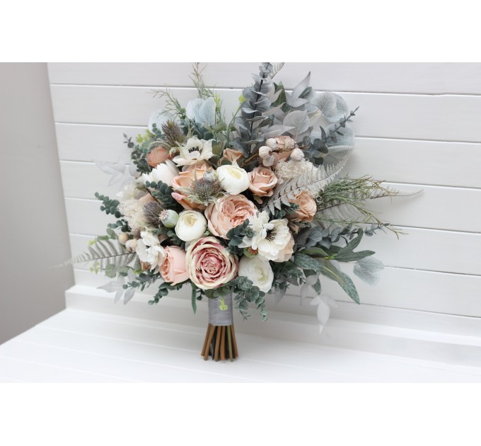 Wedding Bouquets in Beige, White, Gray & Blush Pink | Faux Bridal & Bridesmaid Bouquets
