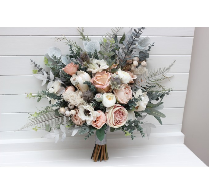 Wedding Bouquets in Beige, White, Gray & Blush Pink | Faux Bridal & Bridesmaid Bouquets
